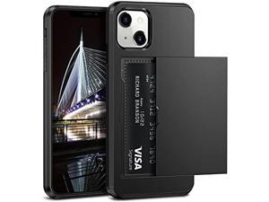 For Iphone 13 Case Wallet Cover Card Holder Credit Id Slot Sliding Door Men Women Hidden Back Pocket Anti-Scratch Dual Layer Armor Protective Bumper Hard Shell For Iphone 13 6.1 Inch Black