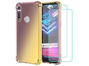 For Moto G Fast Case/Motorola G Fast Case With [2 Pack] Tempered Glass Screen Protector, Clear Gradient Slim Shockproof Tpu Back Phone Protective Cover For Motorola Moto G Fast (Black/Gold)