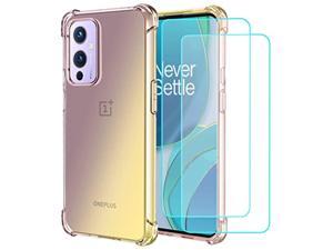 For Oneplus 9 Case Oneplus 9 5G Case With 2 Pack Tempered Glass Screen Protector Cute Clear Gradient Slim Shockproof Tpu Back Phone Protective Cover For Oneplus 9 5G BlackGold