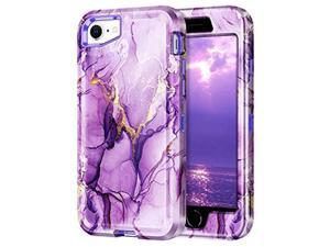 For Iphone Se 2022 Case 3Rd Gen Iphone Se 2020 Case Iphone 8 Case Iphone 7 Case Heavy Duty Shockproof Hybrid Hard Pc Soft Rubber Three Layer Drop Protection Cover 47 Inch Purple Marble