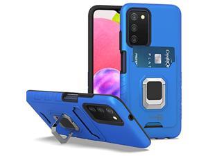 Designed For Samsung Galaxy A03s Phone Case, Card Slot Kickstand Ring Rugged Cover - Blue
