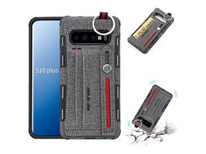 Galaxy S10 Case,Premium Pu Leather Shockproof Wallet Case [Credit Card Id Holders] Adjustable Wrist Strap Hand Strap Stand Back Cover Tpu For Samsung Galaxy S10 (Gray)
