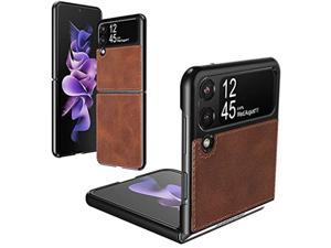 For Samsung Galaxy Z Flip 3 5G Case Galaxy Z Flip 3 5G Leather Case Pu Leather  Hard Pc Shell Ultra Thin Slim Durable Protective Phone Case Cover For Samsung Galaxy Z Flip 3 5G 2021 Brown