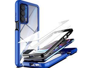 For Motorola Edge 2021 Case,Motorola Edge 5G Uw Case With Hd Screen Protector [2Pcs],Full-Body Protective Slim 2 In 1 Cover Case,Clear Back Shockproof Bumper Case For Moto Edge 2021 Ks (Blue)