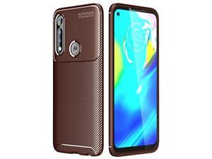 Moto G Power Case, Silicone Leather[Slim Thin] Flexible Tpu Protective Case Shock Absorption Carbon Fiber Cover For Motorola Moto G Power Case (Brown)