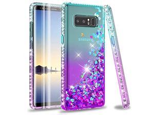 Compatible With Galaxy Note 8 Case With 3D Pet Screen Protector(2Pcs) For Girls Women, Glitter Clear Phone Case For Samsung Galaxy Note 8, Teal/Purple