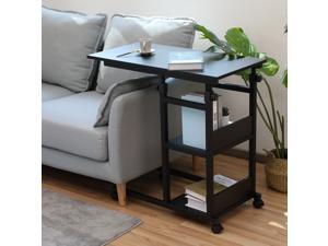 Bonzy Home Side Table with Wheels, Height Adjustable Snack end Table with Storage Shelf, Under The Sofa Overbed Table for Sofa Couch, Living Room, Bedroom & Small Spaces
