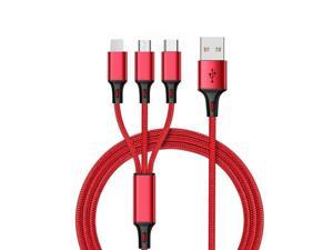 3-in-1 Nylon Braided 4FT 3A Charging Cable (8Pin, Type-C, Micro USB) Red