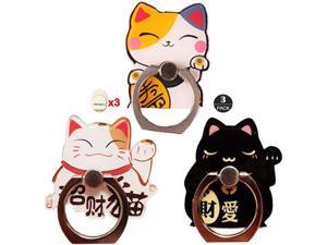 ZOEAST(TM) 3 Pack Phone Ring Grip Dollar Fortune Kitty Kitten Cat Universal 360° Adjustable Holder Car Desk Hook Stand Stent Mount Kickstand Compatible with iPhone X Plus Samsung iPad (3pcs Lucky Cat)