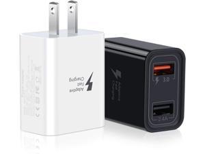 [2-Pack] Quick Charge 3.0 Wall Charger, Pofesun 30W QC USB Wall Charger Adapter Fast 3.0 Charging Block for Wireless Charger -Black,White