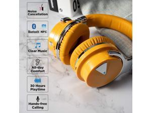 E7 Active Noise Cancelling Headphones Bluetooth Headphones with Microphone Deep Bass Wireless Headphones Over Ear, Comfortable Protein Earpads, 30 Hours Playtime for Travel/Work (Yellow)