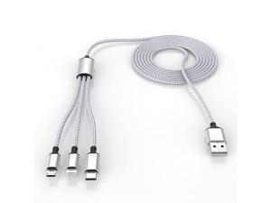 Multi 3 in 1 USB Long iPhone Charging Cable 3M10Ft Nylon Braided Universal Phone Charger Cord USB CMicro USBLightning Connector Adapter for AndroidAppleSamsungLGPixelHuaweiXiaoMiGray