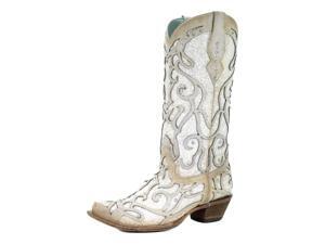 Corral Western Boots Womens 13" Shaft Crystal Snip Toe 9 M White C3434 Corral Western Boots Womens 13" Shaft Crystal Snip Toe 9 M White C3434