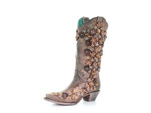 Corral Western Boots Womens Floral Overlay 13" 7 M Tobacco A3602 Corral Western Boots Womens Floral Overlay 13" 7 M Tobacco A3602