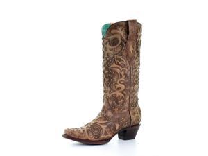 Corral Western Boots Womens Overlay Studs 13" 9 M Cognac A3567 Corral Western Boots Womens Overlay Studs 13" 9 M Cognac A3567