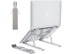 Abelanja Portable Laptop Stand for Desk Adjustable Foldable Aluminum Laptop Holder Riser, Compatible with MacBook Air, MacBook Pro, HP, Dell, Lenovo and More (Up to 15.6''), Silver