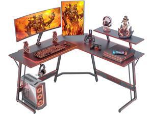 FEZIBO L Shaped Gaming Desk with LED Lighting, Computer Corner Desk PC Writing Table Gamer Workstation for Home Office, Black FEZIBO L Shaped Gaming Desk with LED Lighting, Computer Corner Desk PC Writing Table Gamer Workstation for Home Office, Black
