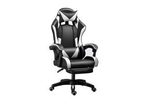 FAMOYI Official Gaming Chair Racing Computer Game Chair Ergonomic Backrest and Seat Height Adjustment Recliner Swivel Rocker with Headrest and Lumbar Pillow E-Sports Chair Black / White