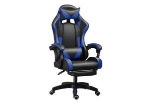 GIVENUSMYF Gaming Chairs, Adult Reclining Adjustable Rotating Leather Chairs, High-back Chairs, Headrest and Massage Waist Pads available, Black Blue