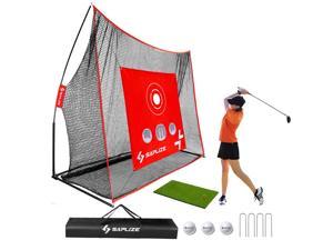 SAPLIZE Golf Net with Hitting Mat, High Impact Golf Hitting Net, Portable 10x7ft Golf Practice Net for Indoor/Outdoor/Backyard Driving