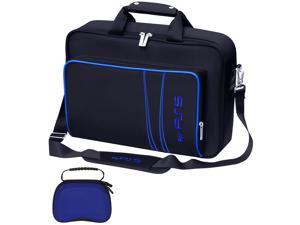 omarando PS5 Console Carrying Storage  Case ,Compatible PS5 CD-ROM and Digital Edition, Nylon Waterproof Material,Zinc Alloy zipper, Including PS5 Game Controller Protection Case(Black-Blue)