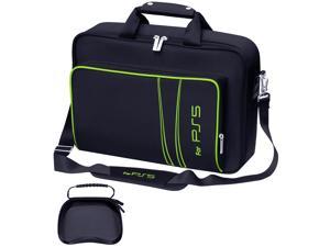 omarando PS5 Console Carrying Storage  Case ,Compatible PS5 CD-ROM and Digital Edition, Nylon Waterproof Material,Zinc Alloy zipper, Including PS5 Game Controller Protection Case (Black-Green)