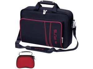 omarando PS5 Console Carrying Storage  Case ,Compatible PS5 CD-ROM and Digital Edition, Nylon Waterproof Material,Zinc Alloy zipper, Including PS5 Game Controller Protection Case(Black-Red)
