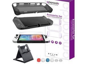 omarando Protective Case for Nintendo Switch (OLED model) , Soft TPU Case ,with Tempered Screen Protector,Adjustable Console Stand and Thumb Grip