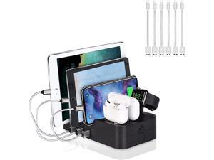 6 Port USB Charging Station Multi Device USB Charging Dock Station HUB Desktop Charger Stand Organizer Compatible for iPhone ipad Airpods pro iwatch Kindle Tablet Multiple Devices