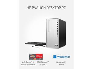 HP Pavilion Desktop PC, AMD Ryzen 3 5300G, 4 GB RAM, 256 GB SSD, Windows 11 Home, Wi-Fi 5 & Bluetooth Connectivity, Windows 11 Home, 9 USB Ports, Wired Mouse and Keyboard Combo, Pre-Built Tower