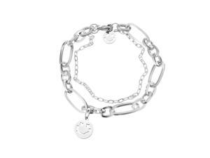Fashion personality stainless steel double-layer bracelet, trendy street shooting smiley face pendant for couples Fashion personality stainless steel double-layer bracelet, trendy street shooting smiley face pendant for couples