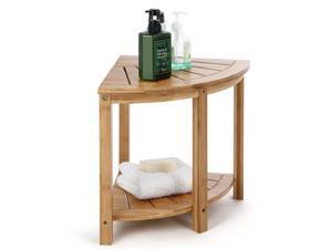 HYNAWIN Bamboo Corner Shower Caddy Bathroom Bench Sturdy Waterproof Stool with Shelf Foot Stool Bathroom Storage Caddy-Indoor Outdoor Storage Bench,Plant Stand