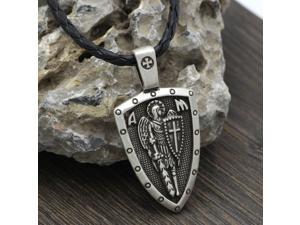 Archangel Saint St Michael Protect Us Medal Cross Shield Amulet Necklace Silver