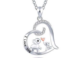 Mom and Baby Elephant Necklace I Love You Heart Necklace