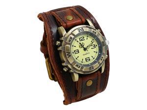 Vintage Retro Leather Cuff Bracelet Wide Band Steampunk Mens Quartz Wrist Watch