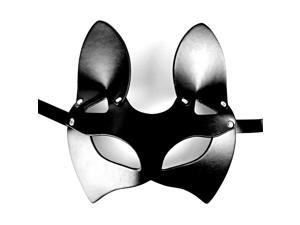 Women Faux Leather Sexy Cat Ears Mask Roleplay Halloween Masquerade Mask Costume
