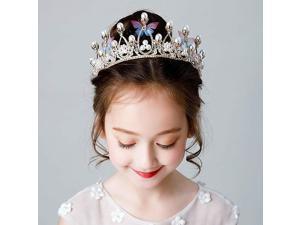 Princess Crystal Tiara Crown Pink Rhinestone Pearl Butterfly Tiaras for Girls