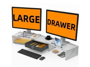 Dual Monitor Stand Riser with Drawer - 3 Shelf Screen Laptop Stands, 2 Phone Hold, Monitor Riser for Printer, PC, TV, Monitor Stands for 2 Monitors Dual Monitor Stand Riser with Drawer - 3 Shelf Screen Laptop Stands, 2 Phone Hold, Monitor Riser for Printer, PC, TV, Monitor Stands for 2 Monitors