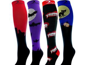 4 Pair Large/X-Large Soft Premium Colorful Moderate Graduated Compression Socks 15-20 mmHg. Mens & Womens Halloween Dark Festive Designs