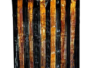 Tinsel Foil Curtain for Photo Booth, Birthday, Wedding, Halloween, Christmas, New Years Eve Party, Special Event – Black & Orange