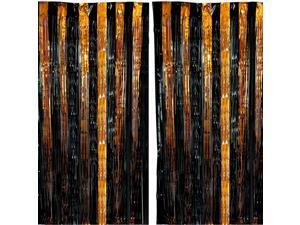 2 Pack Tinsel Foil Curtain for Photo Booth, Birthday, Wedding, Halloween, Christmas, New Years Eve Party, Special Event – Black & Orange