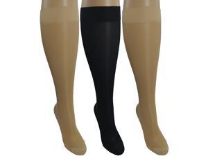 3 Pair Sheer Large/X-Large Ladies Compression Socks, Moderate/Medium Graduated Compression 15-20 mmHg. Therapeutic, Occupational, Travel & Flight Knee-High Hosiery. Assorted Colors: 1 Black, 2 Nude