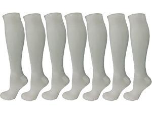 7 Pair All White Ladies Compression Socks Moderate/Medium Compression 15-20 mmHg. Nurses, Running, Travel & Flight, Surgery, Recovery, Pregnancy, Knee-High Socks. (All White, Large/X-Large)