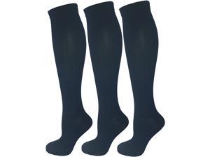 3 Pair Navy Blue Large/X-Large Ladies Compression Socks, Moderate/Medium Compression 15-20 mmHg. Therapeutic, Occupational, Travel & Flight Knee-High Socks.