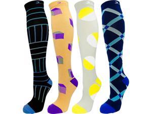 4 Pair Men's Premium Quality Extra Soft Moderate Graduated Compression Socks 15-20 mmHg. Best for Nurses, Running, Travel, Business, DVT, Diabetes, Shin-Splints-USA (Fun and Bold, Small/Medium)