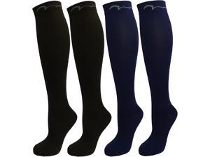 4 Pair Medium Extra Soft Assorted Compression Socks, Moderate/Medium Graduated Compression 15-20 mmHg, for Men and Women. Nurses, Running, Travel & Flight Knee-High. 2 Black, 2 Navy