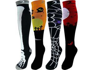 4 Pair Pack Knee-High Youth Graduated Compression Socks Long for Sports, Soccer, Football, Baseball, Basketball, Running, Youth Athletics. Boys & Girls Gift Set; Halloween Dress-Up Small-Fits ages 5-8