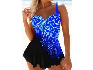 2 Piece Bathing Suits Swim dress with Black Swim Panties Dark Blue–setQ