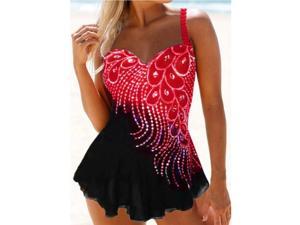 2 Piece Swim Dress For Women with Black Swim Panties Underneath – Red–setQ