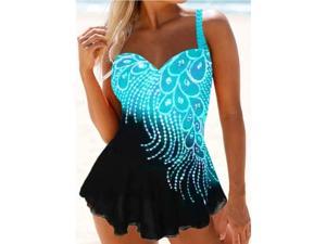 2 Piece Bathing Suits Swim Dress with Black Swim Panties Underneath Light Blue–setQ